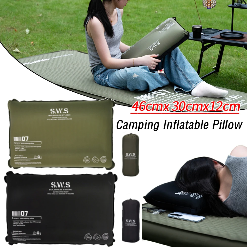 وسادة تخييم قابلة للنفخ محمولة خفيفة الوزن للسفر والمشي لمسافات طويلة وسادة نوم هوائية للرقبة ودعم قطني معدات خارجية #2
