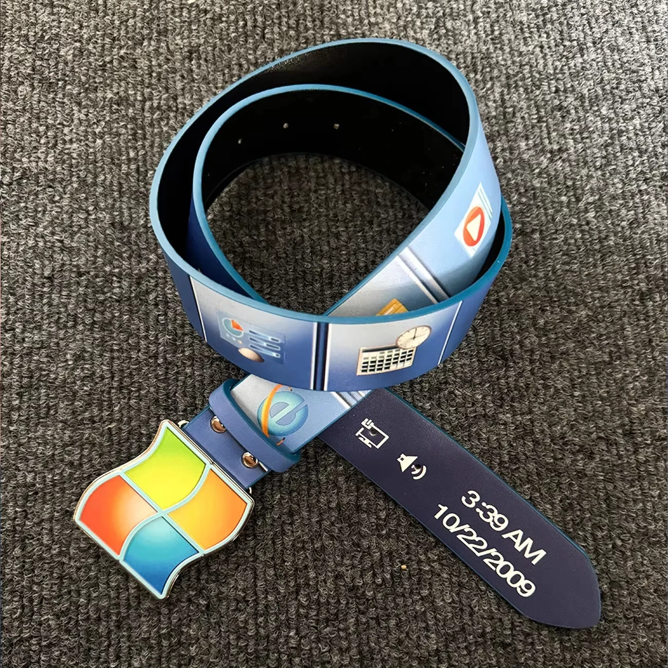 Y2K Retro Windows Vista PU Belt, Alloy Four-Color Logo Buckle with Three Styles to Choose From Trendy Streetwear Waist Belt
