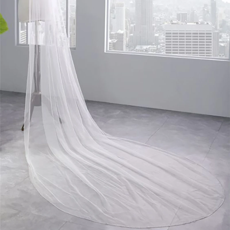 New Arrival Bridal Veil Long One-Layer Wedding Veil Cathedral Lace Edge Tulle White Ivory With Comb Wedding Accessories