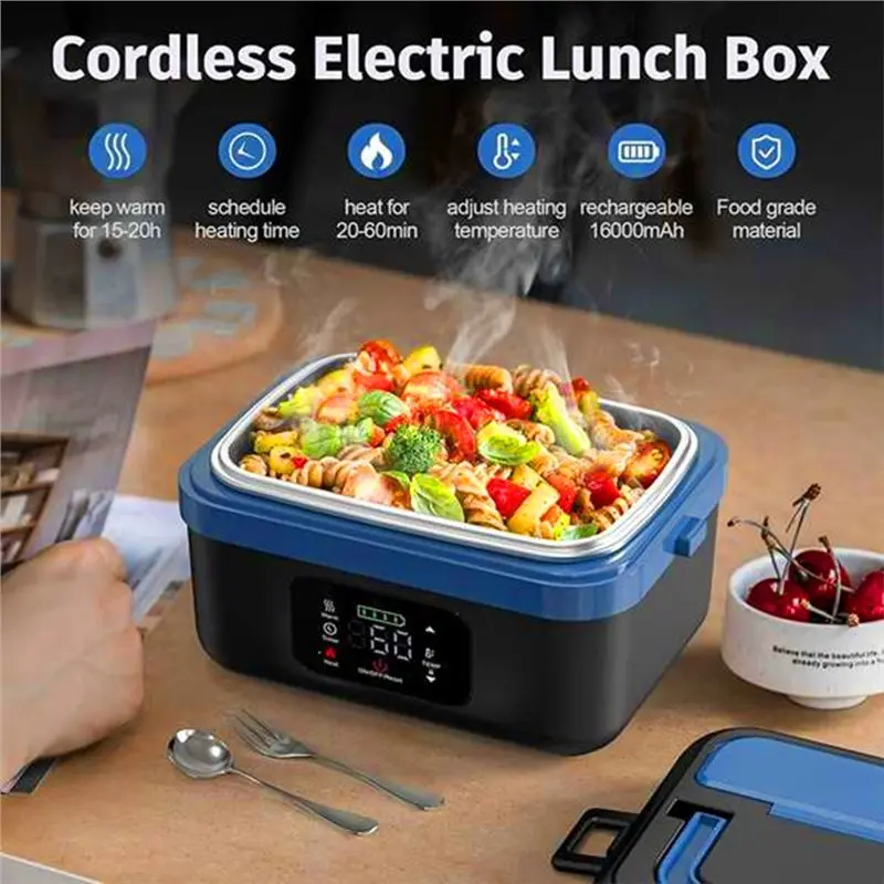 WCS-Cordless 60W Rechargeable Electric Lunch Box Self-Heating Food Warmer For Travel/Car Office