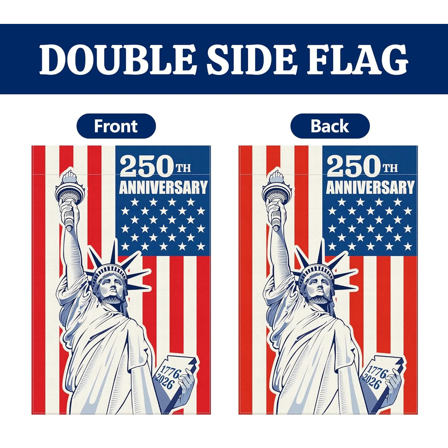 250th Anniversary American Garden Flag, 1776-2026 Commemorative Yard Banner,250 Years Patriotic USA Flag Banner for 4th of July Memorial Day Outdoor Decoration