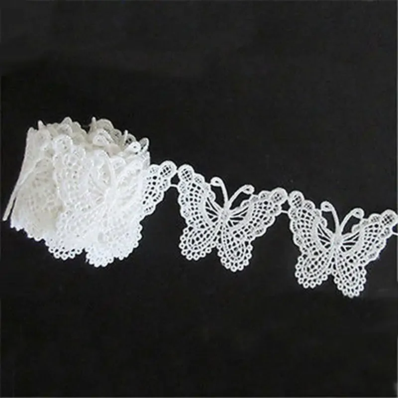1 M Vintage White Butterfly Lace Edge Trim Embroidery Applique for Sewing Craft