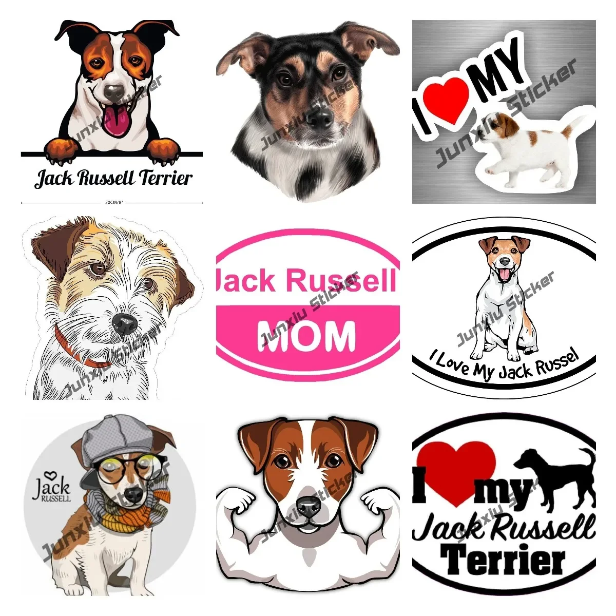 

Cute Schnauzer Jack Russell Terrier Cartoon decal I Love My Jack Russel Vinyl Decal Dog Sticker for Laptops Windows Cars Trucks