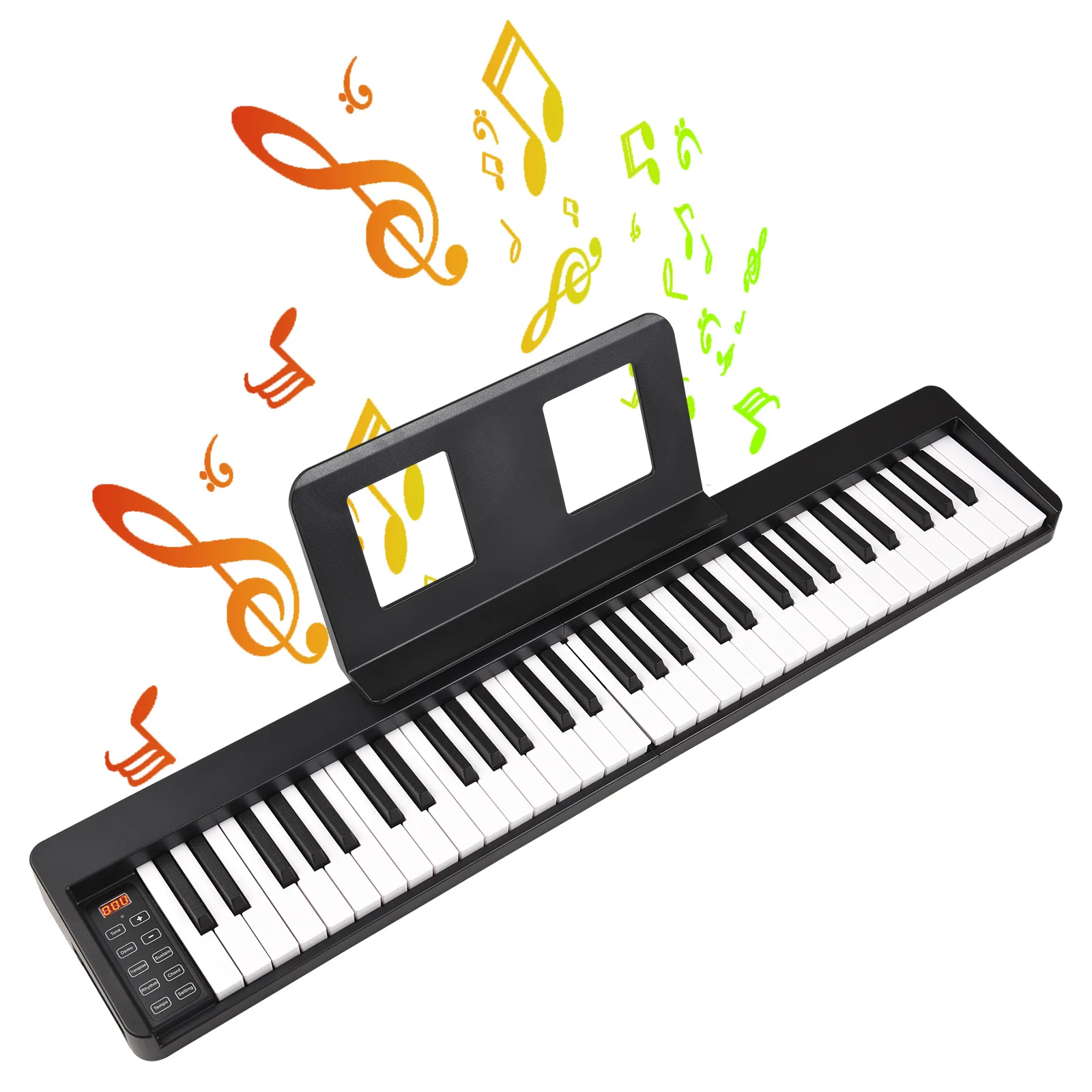 61 Keys Foldable Electronic Piano Multifunctional Sensitive Piano with LCD Display Built-in Rechargeable Battery BT Connectivity