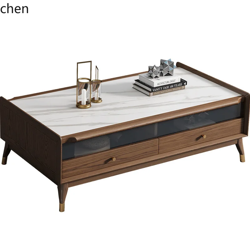 CZ Rock Slab Coffee Table and TV Cabinet Set Simple Modern Solid Wood Living Room Coffee Table
