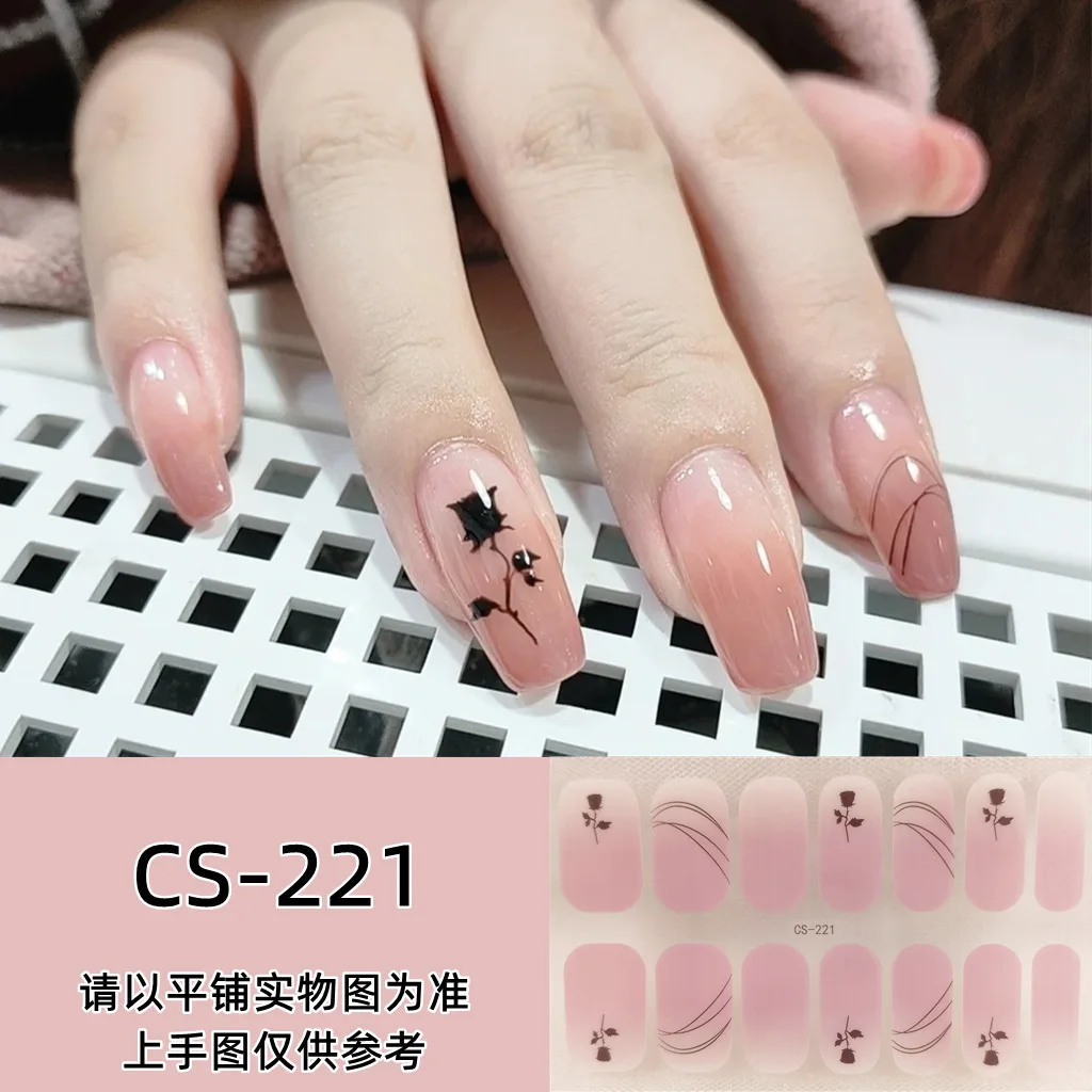 14tips Self-Adhesive Design Decal Nail Art Stickers Waterproof Full Cover Baking Free Gel Nail Film Paper For Nails Manicure Set