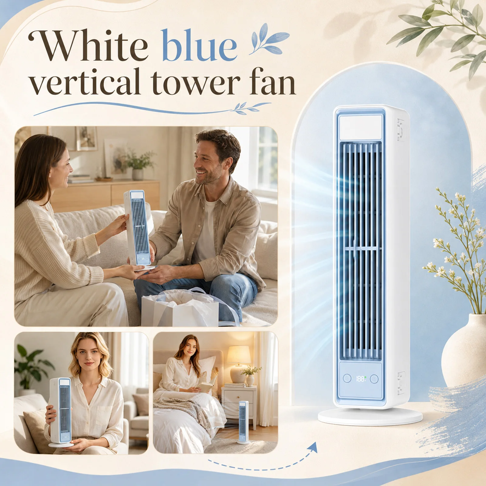Oscillating Tower Fan White Blue Tower Fan Hot Sa Vertical Design Cooling Fan Bestseller Quiet Operation Home Appliances 2026 T1