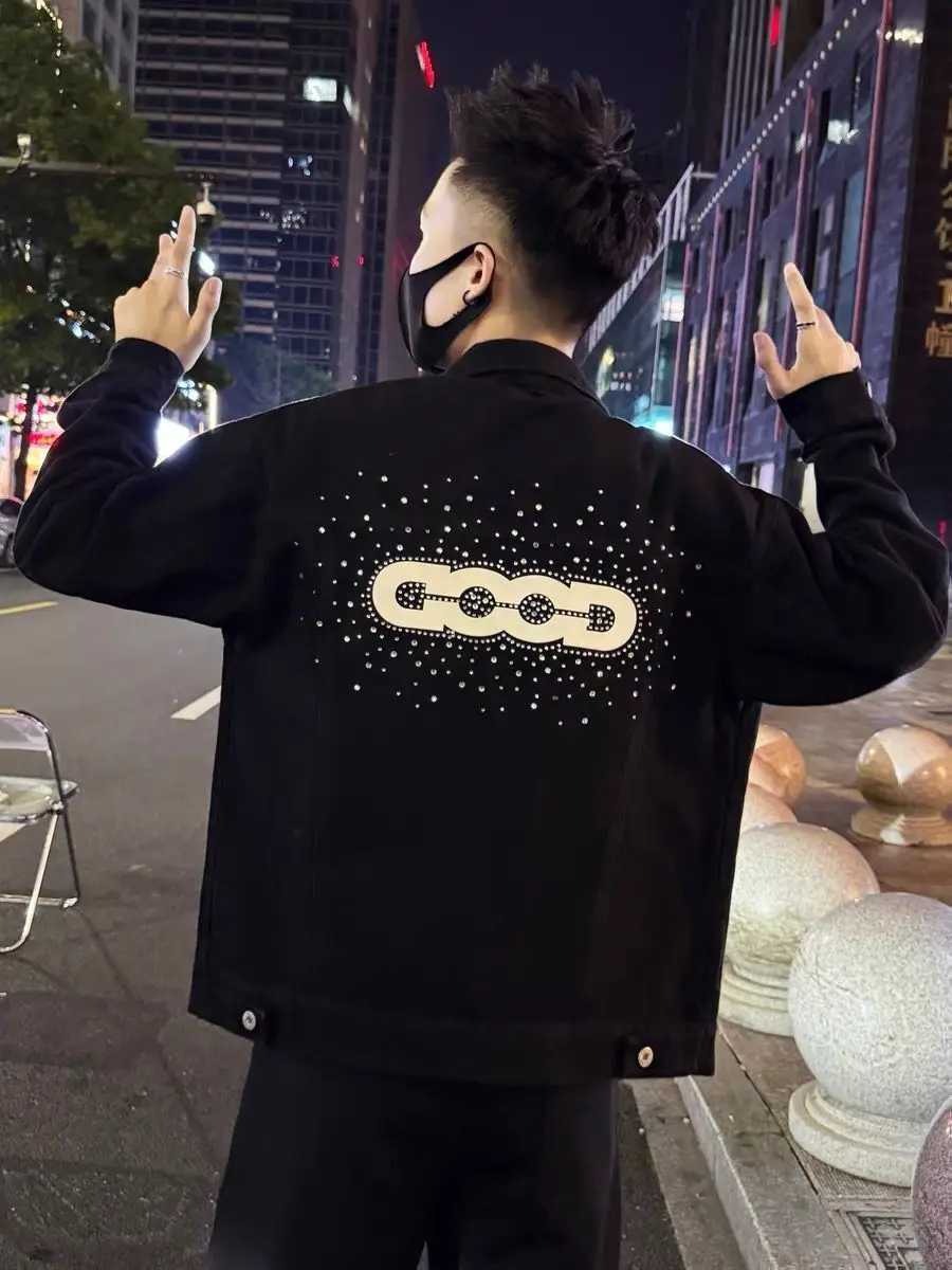 

Мужская джинсовая куртка Bla со стразами, повседневный топ High Street Sle, новинка 2024, весенне-осеннее ветрозащитное пальто для молодежи