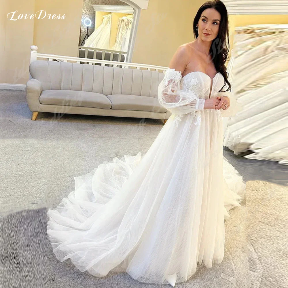 LoveDress Boho Sweetheart Wedding Dresses 2024 A-Line Elegant Wedding Gown Lace Appliques Sleeveless Tulle Vestido De Noiva