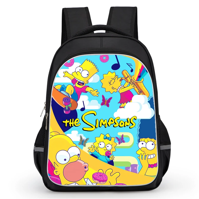 Sac à dos d'école avec poche à double fermeture éclair, sacs d'école de dessin animé s-simp-s-son pour garçons et filles, sac à dos Durable pour enfant de 16 pouces pour l'élève