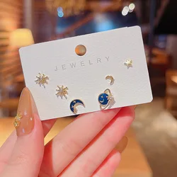6pcs/lot Crystal Moon Stud Earrings Set For Women 2022 Luxury Fashion Attractive Birthday Party Jewelry Gift