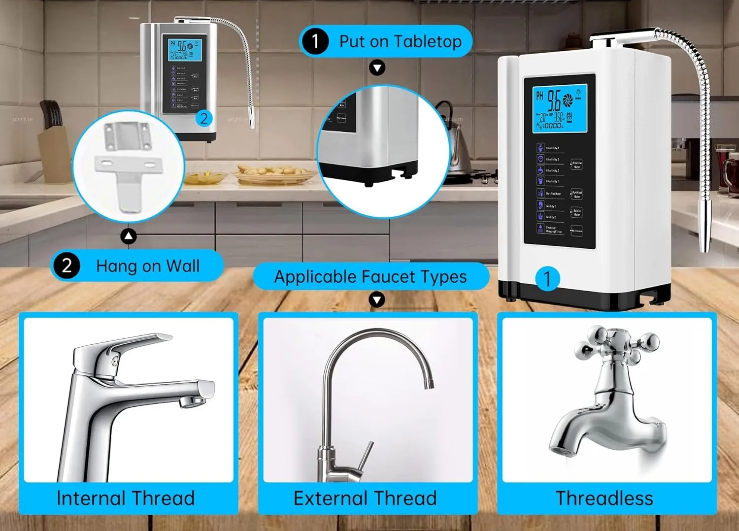 7-Plate Hydrogen Alkaline Water Ionizer Home Drinking Purifier With Universal Plug