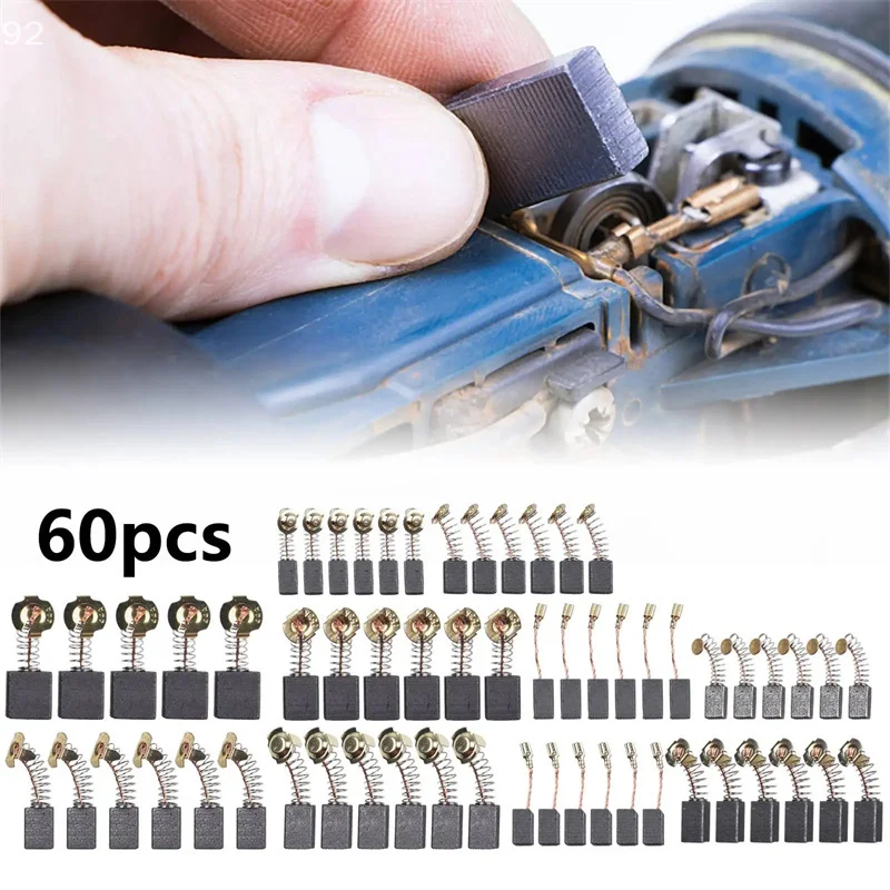 

60Pcs 10 Sizes Carbon Brushes Graphite Carbon Brushes Replacement For Power Tool For Hammer Drills Circular Saws Angle Grinders