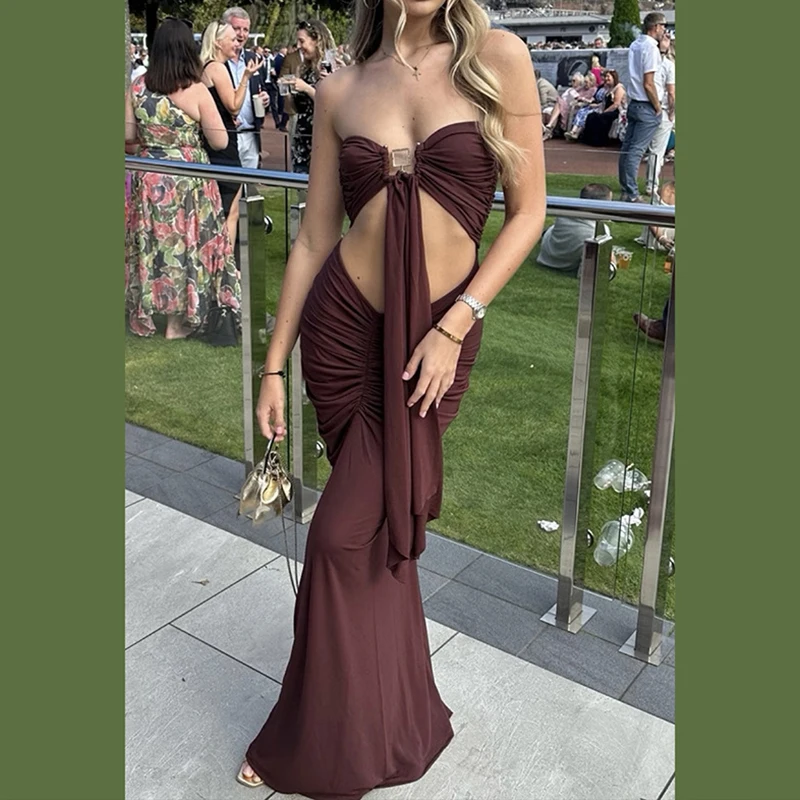 OMSJ – tenue de soirée pour filles, Sexy, découpée, irrégulière, sans bretelles, épaules dénudées, dos nu, froncée, taille haute, enveloppante, hanches, été