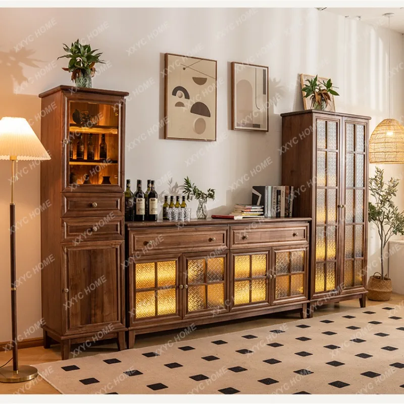 XX Hot sales Black walnut bookcase glass solid wood retro  medieval display, bookshelf wine cabinet
