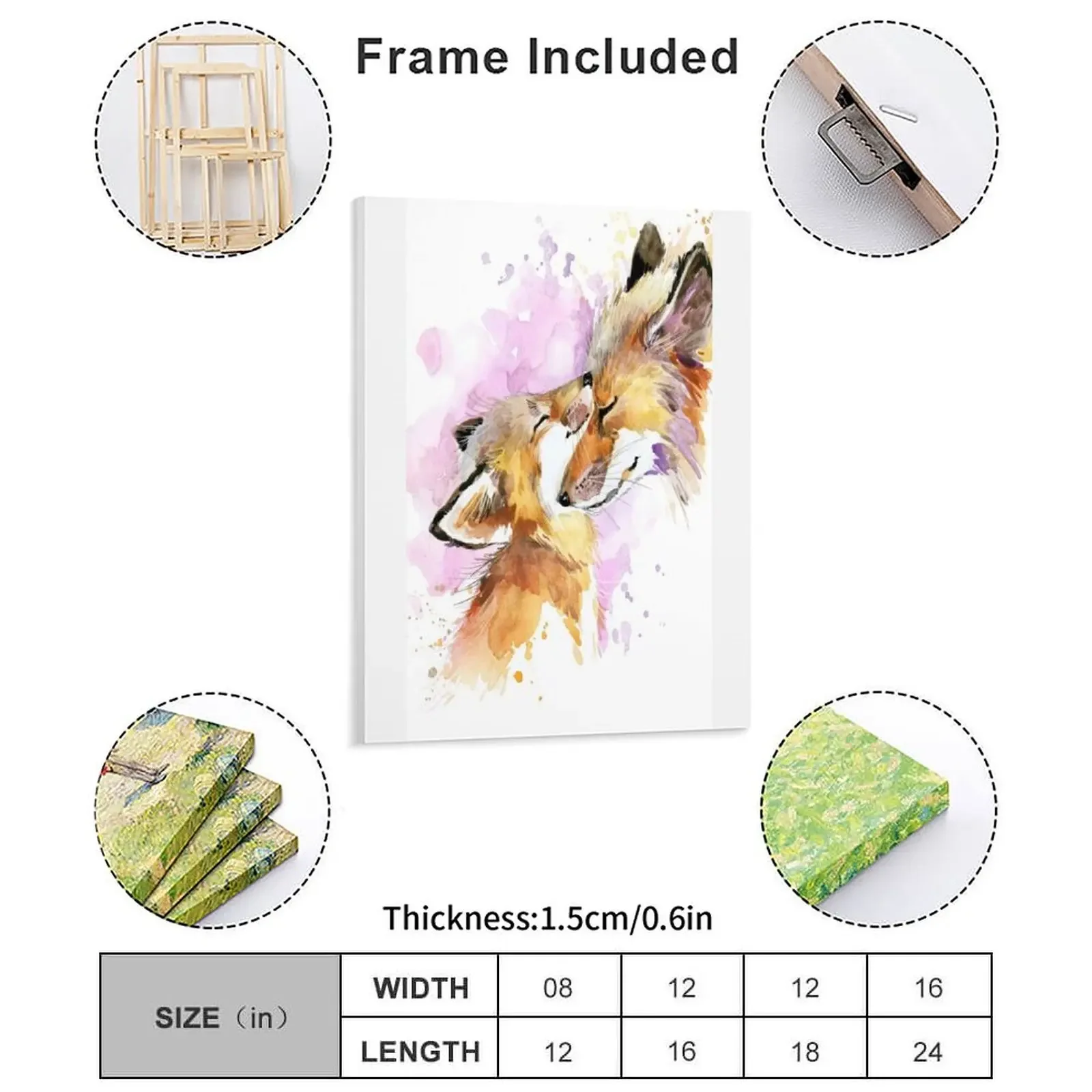 Beautiful Fox Mother And Cub Watercolour Design Canvas Painting Poster Wall Decor Wall Plaque Home Framed Wall Paintings