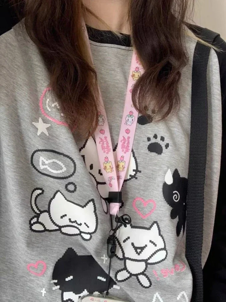 HOUZHOU Y2k Streetwear Patchwork Hoodies Women Japanese Style Cuteore Harajuku Kawaii Cartoon Print Loose Sweatshirt Soft Gilr