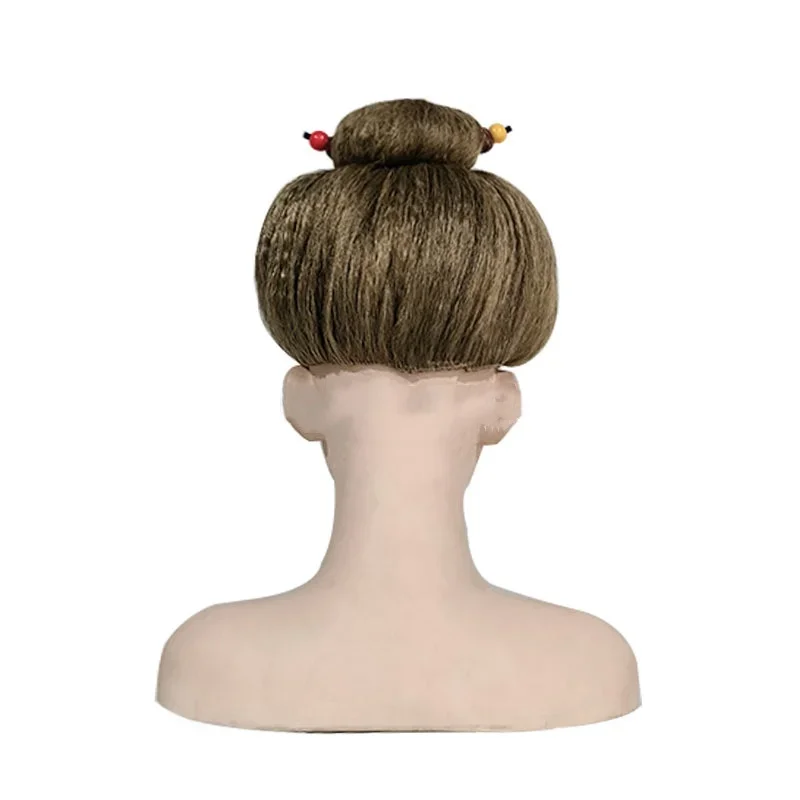 Bun Wig Granny Costume Props for Women Anime Cosplay Wig with Bun Halloween Party Cosplay Short Wigs