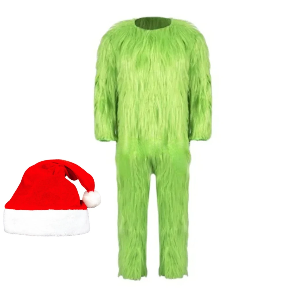 

New Year Christmas Green Fur Cosplay Costume Santa Claus Monster Disguise Unisex Xmas Party Halloween Carnival Party Roleplay