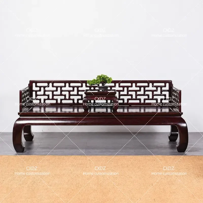 Zambian Blood Sandalwood Chinese Curved Ruler Arhat Bed Ming Qing Classical Style Solid Wood Antique Sofa Bed Two Piece Set