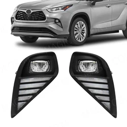 For Toyota Highlander 2021 2022 DRL Fog Light Led Daytime Running Lamp Daylights Dual Colors White Yellow Wires Switch Accessory
