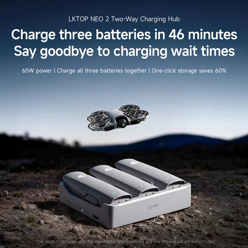 

Трехпортовое зарядное устройство-концентратор (хаб) для аккумуляторов дронов DJI NEO 2, быстрая зарядка, 65 Вт, аксессуары для DJI Neo2