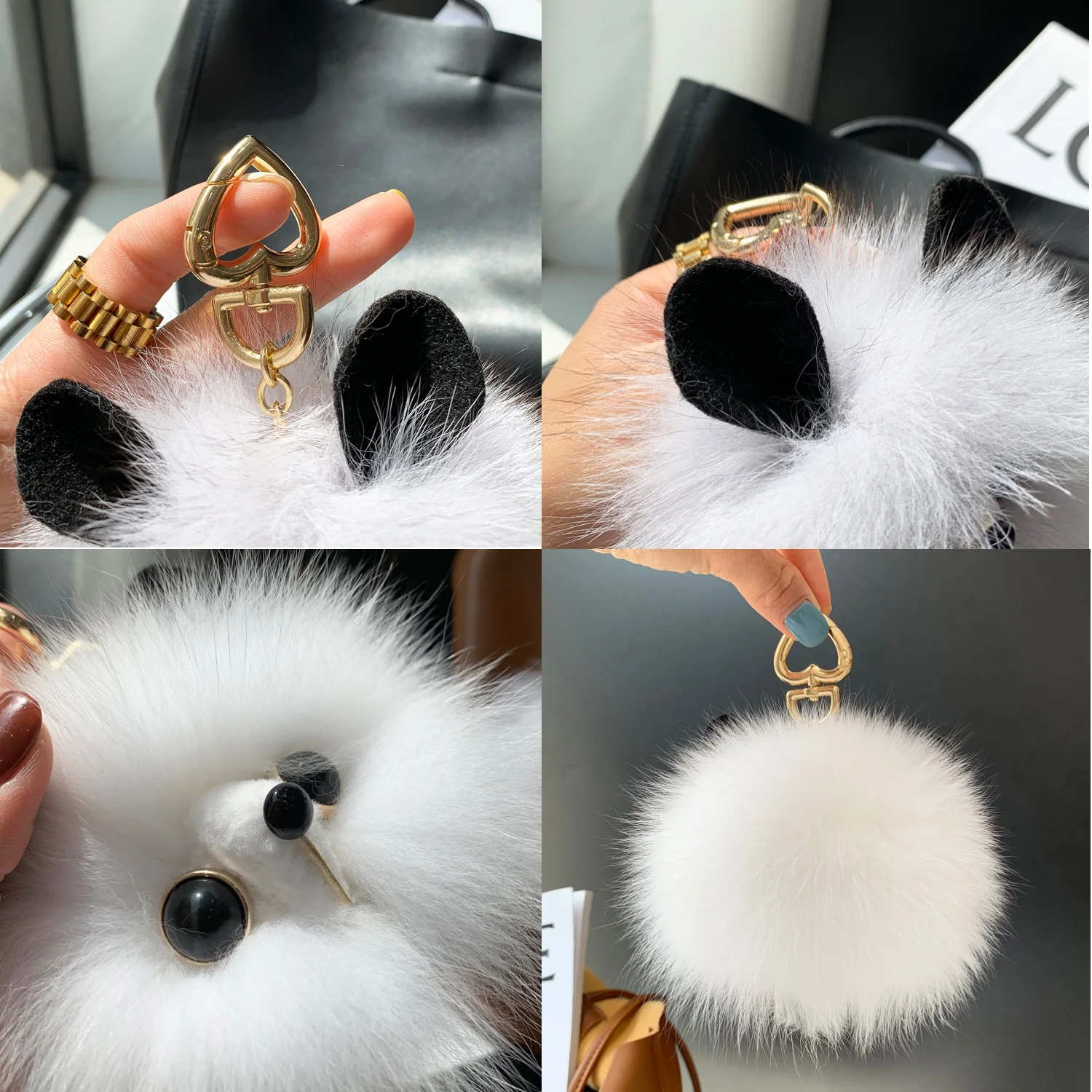 2024 echte Fuchs Pelz Schlüssel bund natürliche Plüsch Pom-Pom Ball Frauen tasche Anhänger Luxus Auto Schlüssel ring Metall Anhänger niedlichen Katze Mädchen Geschenk – Detail 3