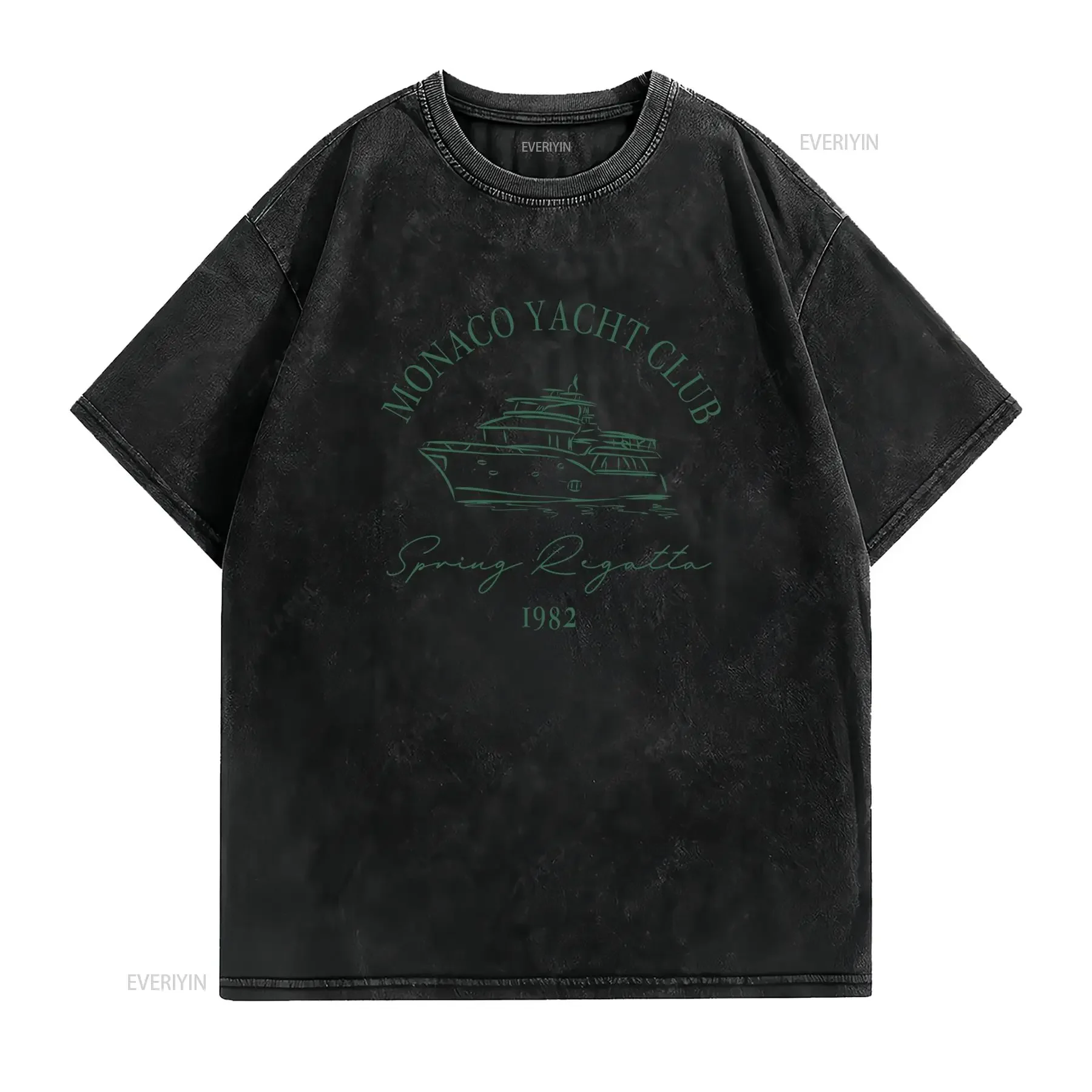Vintage Nautical Monaco Yacht Club 1982 Spring Regatta Print Casual T Shirt vintage Washed streetwear Slightly Breathable