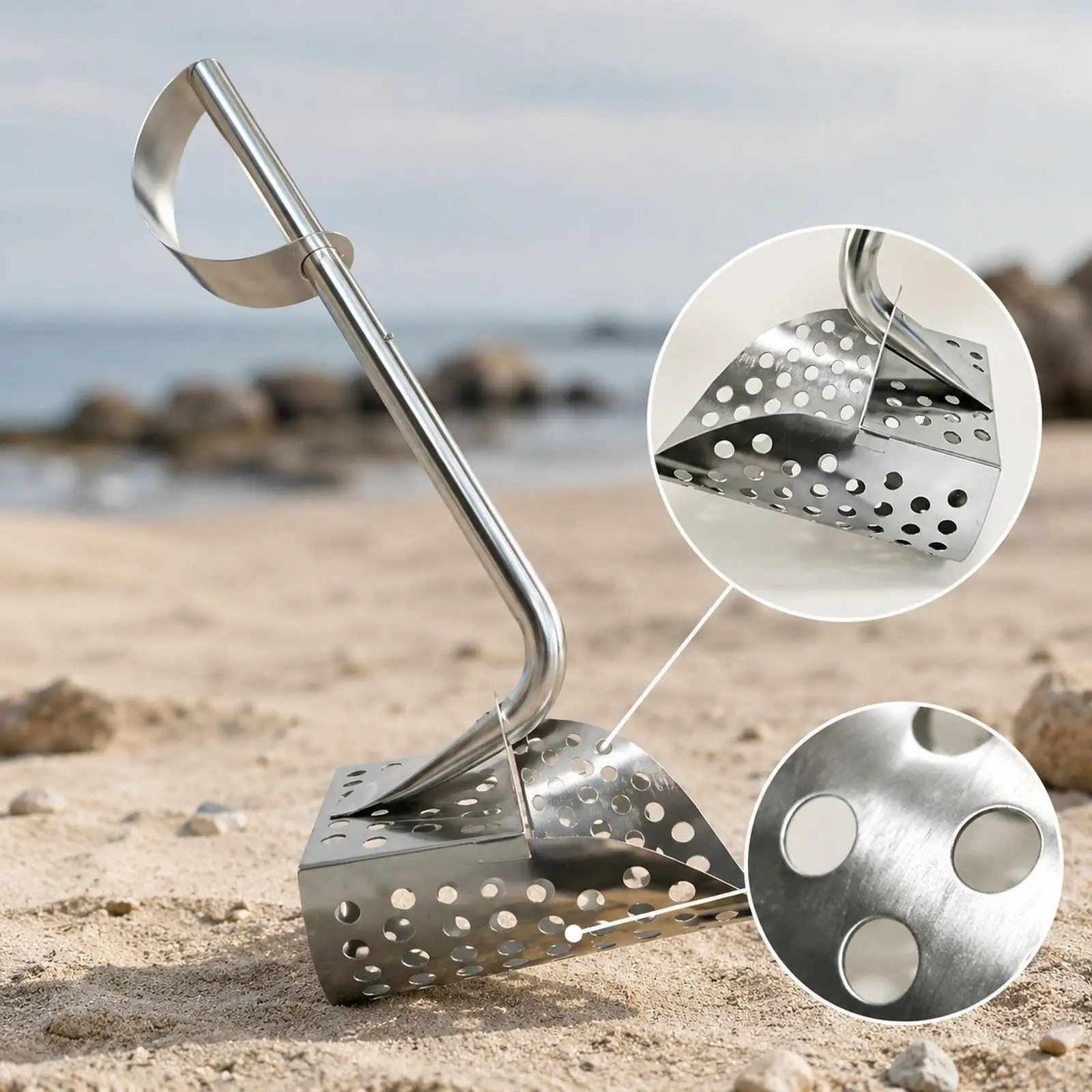 Sand Flea Rake with Easy Grip Long Handle Beach Sand Cleaning Rake for Sea Food Catching and Outdoor Soil Loosening