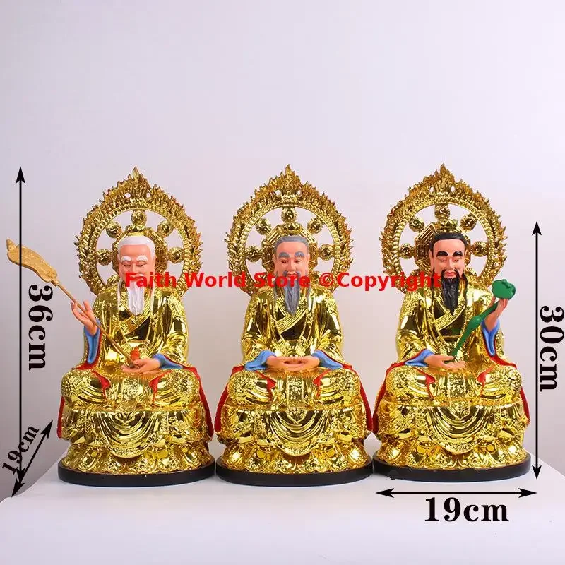 A SET Wholesale Taoism Buddhism gods statue Golden Sanqing Daozu  emple altar supplies Professional Buddha shrine Worship