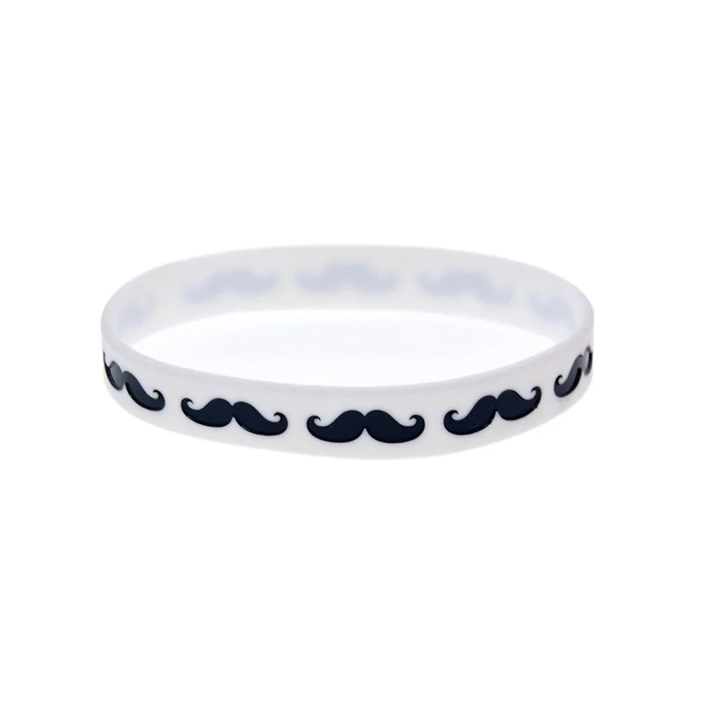 50 Stück Hip-Hop-Stil 1/2 Zoll breite Silikon-Armbänder mit Schnurrbart-Design, trendige Logo-Dekorations-Gummiarmbänder für Partys – Detail 2