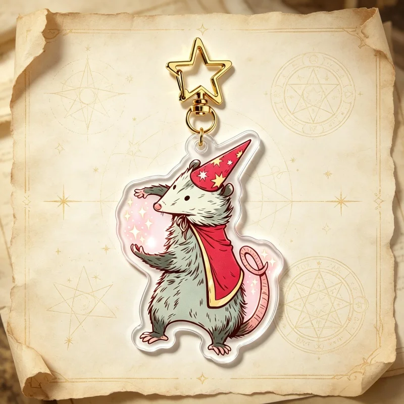Wizard Possum Acrylic Keychain Cute DnD Animal Character Charm Cute Critter Trinket For Dungeons Dragons Tabletop TTRPG Gift