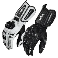 Guantes de moto de cuero genuino para hombre, guantes de equipo de carreras, a prueba de viento, color negro, blanco, verano e invierno