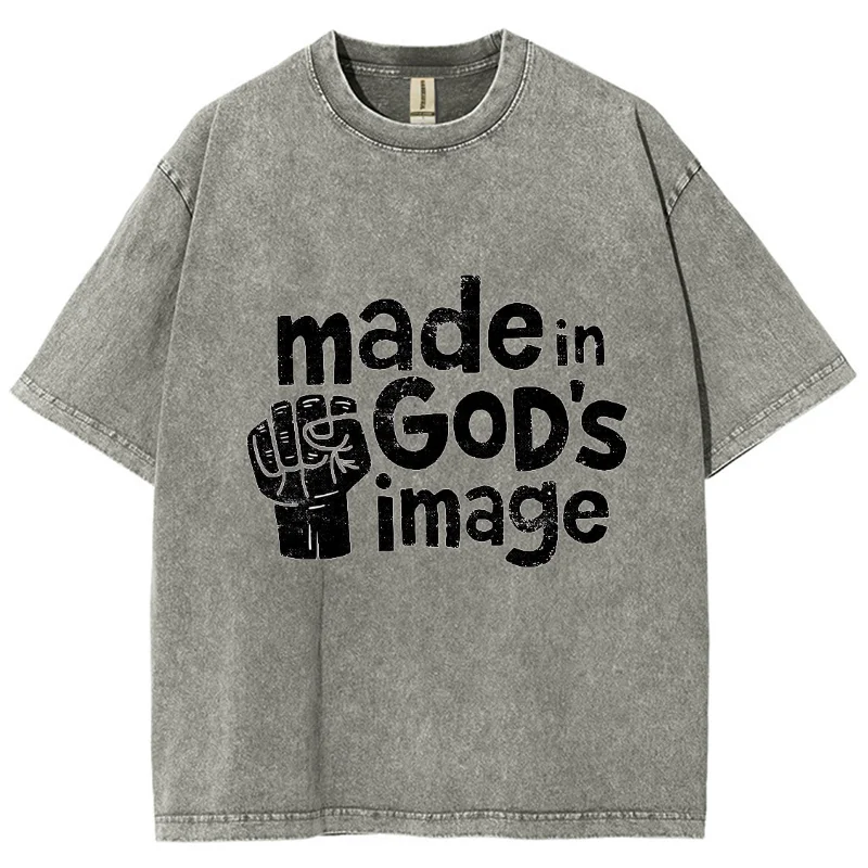 Made In God's Image Monogram Print Women's T-Shirt 2024 Summer Wash Oversized Loose Short Sleeve Casual Fashion Top Tee