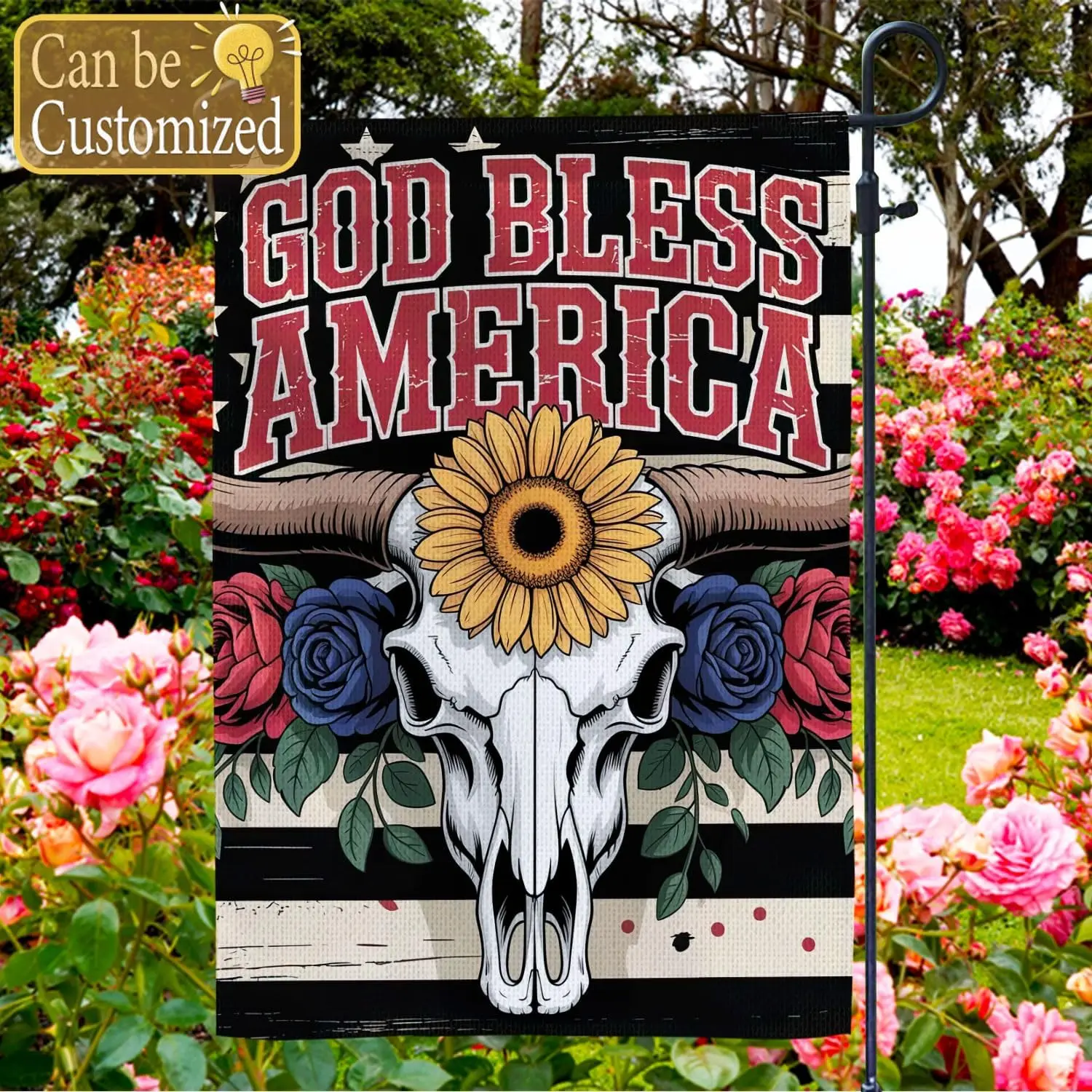 Personalized Memorial Day Garden Flag, Happy 4th of July Celebration God Bless America, Custom 250 Years Of Blessing Yarn De ZZM