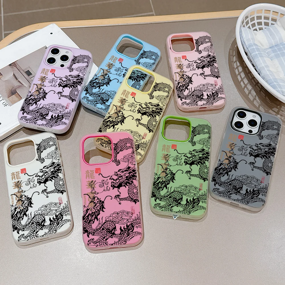 Art Chinese Dragon Matte Candy 2 in 1 Phone Case for Motorola Moto Edge G Stylus 60 G64 G73 G54 G24 50 Fusion Neo Pro 4G 5G