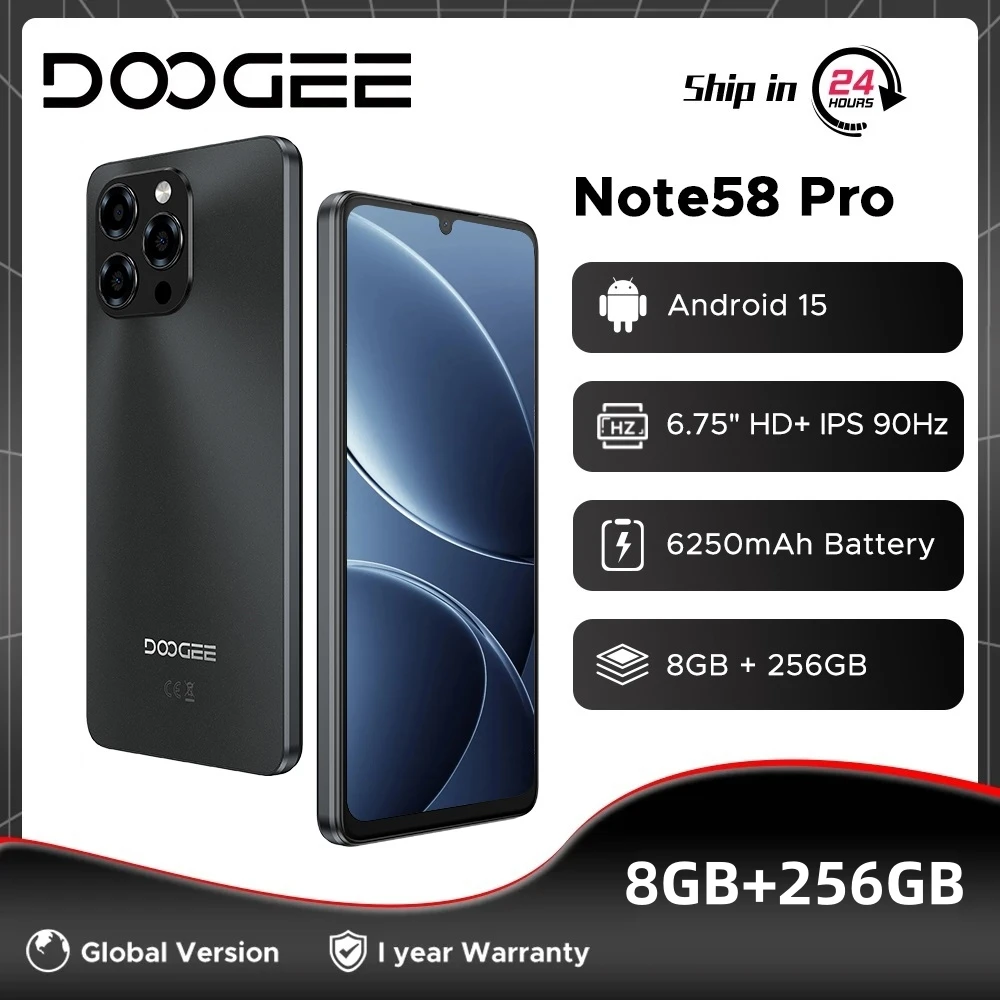 Global Version DOOGEE Note58 Pro Smartphone 32GB(8+24) 256GB 6.75\" HD+