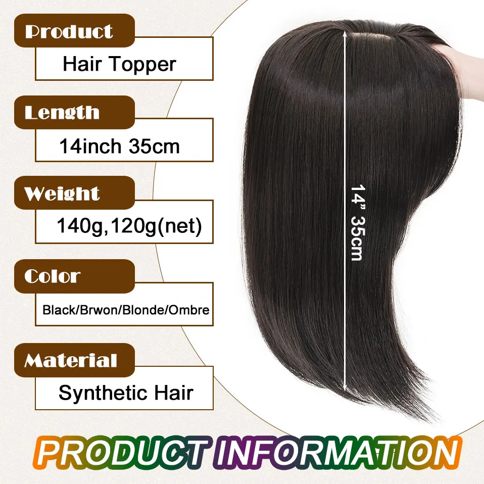 Snoilite Synthetic 14\'\' Striaght Hair Toppers with Bangs for Women Natural Hairpieces Adding Hair Volume Topper Hair Extensions