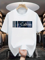Men Women T-shirts White New in Tops Printed CALVIN Short Sleeve Tee 100% Cotton Streetwear Oversize Tees Graphic Gifts for Men