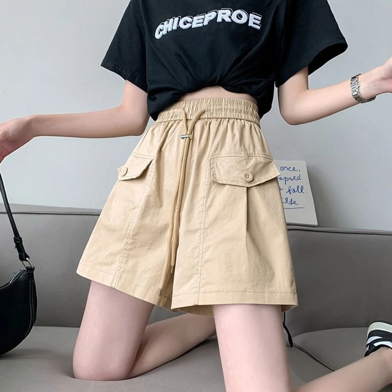

Women's 2026 New Korean Style Pink Cargo Shorts Summer High Waist Wide Leg Figure Flattering Versatile Casual