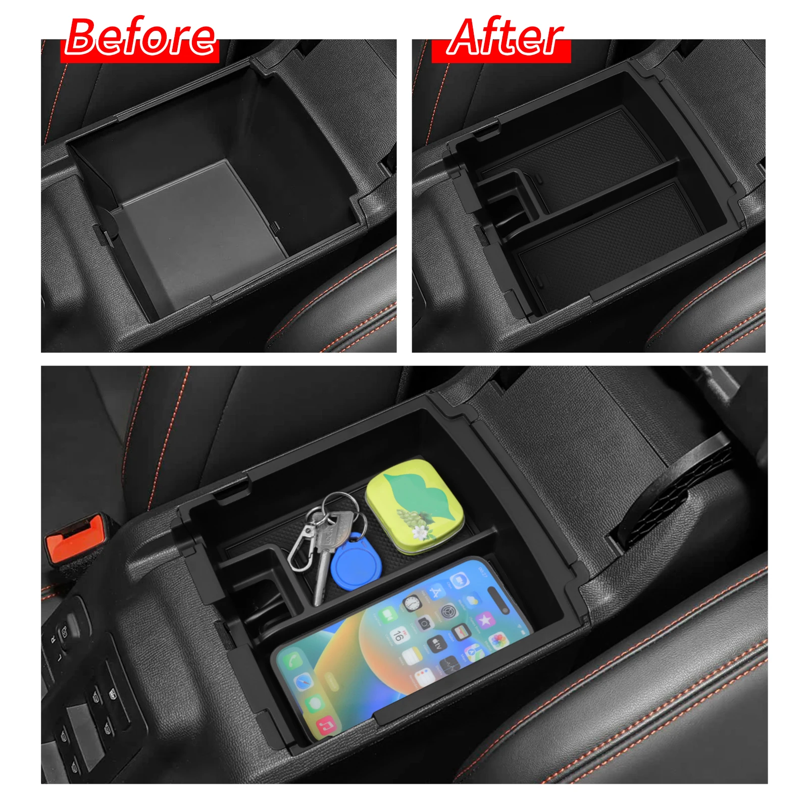 LUCKEASY Center Armrest Storage Box for Ford Bronco 4Door 2025+ Double Layered Car Tray ABS Organizer Accessories Tidying