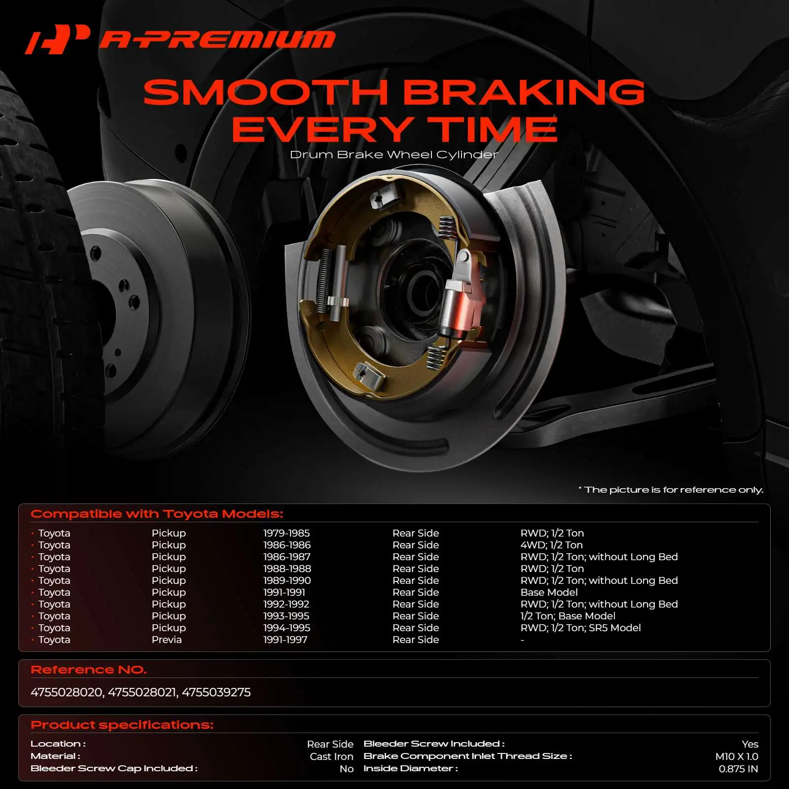 A-Premium 2Pcs Rear Side Drum Brake Wheel Cylinders for Toyota Pickup 1979-1995 Previa 1991-1997