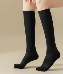 Women's Long Tube Five Finger Socks Pressure leg Stockings Pure Cotton Casual Harajuku Solid Mid Calf 5 Toes Socks with Toes