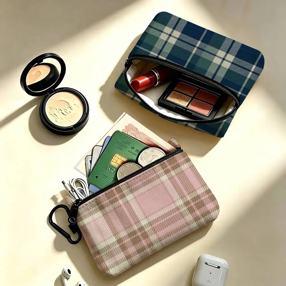 Christmas Plaid BEAUTY  Daily Carry Oxford Fabric Small Coin Purse Multi-use Storage Pouch For Keys Cards Coins