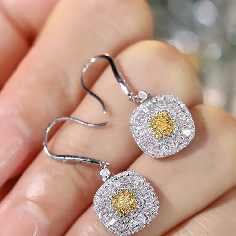 Aazuo Real Luxury  Jewelry 18K Solid White Gold Real Yellow Diamonds Fairy Hook Earring Gifted For Women Wedding Party  Au750