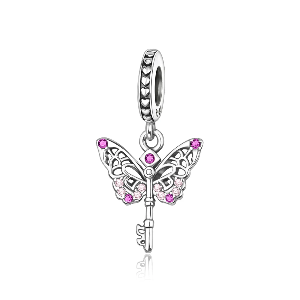 

Ahthen 925 Sterling Silver Hot Sale Bead Butterfly Key Dangle Charm fit Snake Chain Bracelets Necklaces for Women Jewelry Making