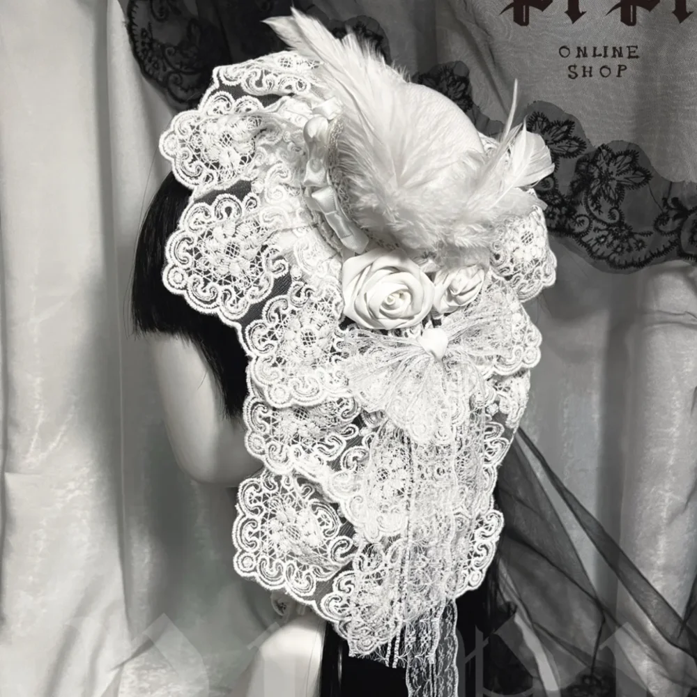 Original Dark Taro gótico Lolita encaje subcultura accesorios para el cabello horquilla tocado de plumas sombrero de copa pinza para el cabello