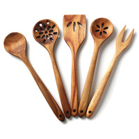 5Pcs/Set Natural Wood Tableware Spoon Colander Spoon Special Fork Cooking Spoon Wooden Kitchen Utensils Tool Kit