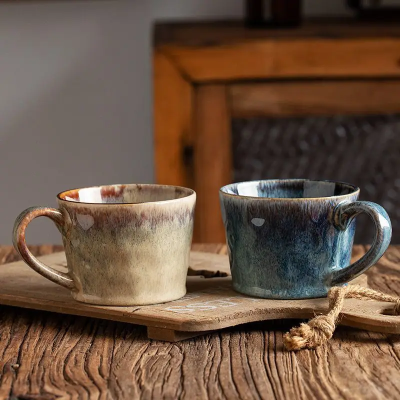 

Retro Kiln Turned Yellow Blue Mug With Hand Pinch Pattern, Conical Shape, Personalized Coffee Cup, Ceramic Water Cup