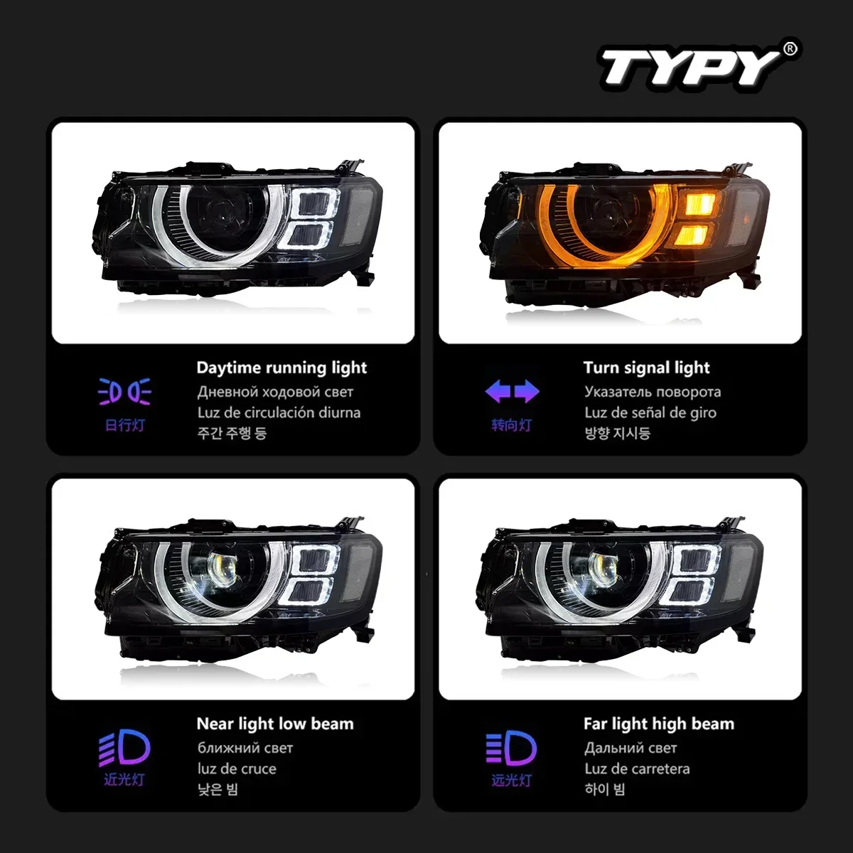 

Новый светодиодный налобный фонарь, модифицированный для Toyota Land Cruiser LC300, фара 2022-2023, динамический сигнал, автоаксессуары